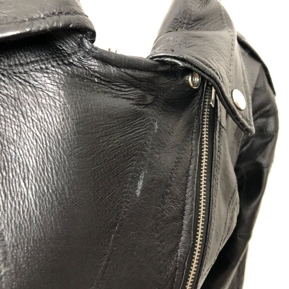 Leather Riding Jacket Mens Large Eagle Patch God Bless America Moto Vintage 80's - Picture 11 of 14